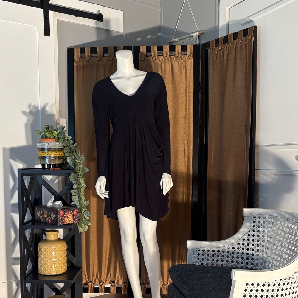 Navy Blue Long Sleeve Mini Dress by Simpli